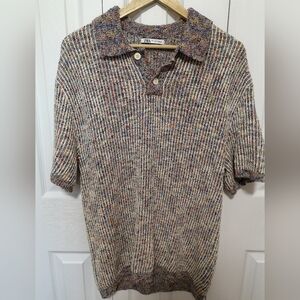 Zara Ribbed Knit Polo Sweater – Size M